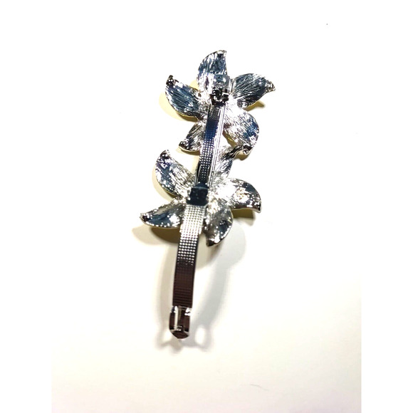 Hair Barrette Tension Clip Yellow Flower Glitter Shiny Clear Rhinestone Wedding - Picture 10 of 11